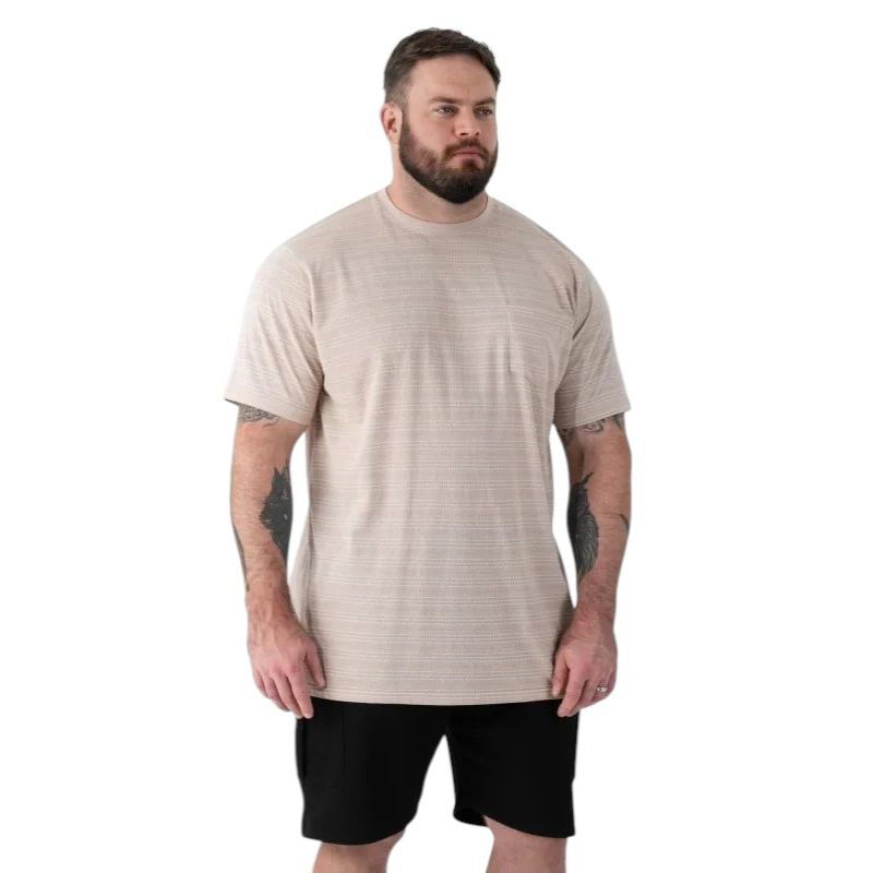 A11988 D555 Jacquard Crew Neck T-shirt With Pocket (Stone)