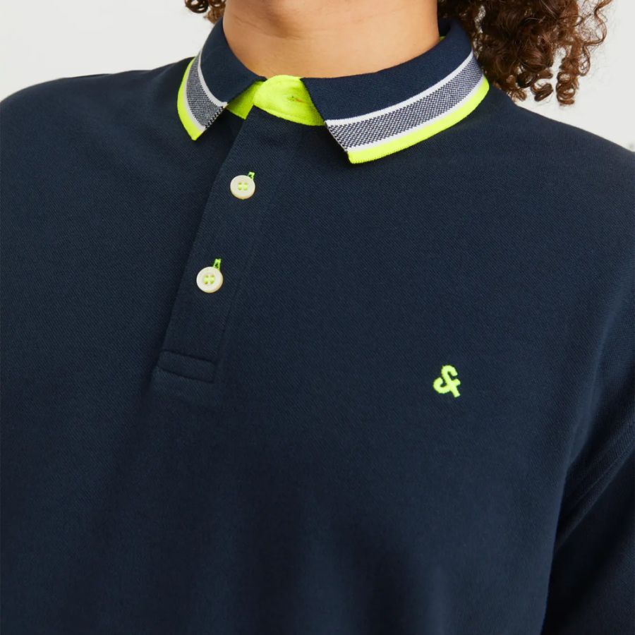 A12021 Jack & Jones Polo Shirt (Dark Navy Neon)