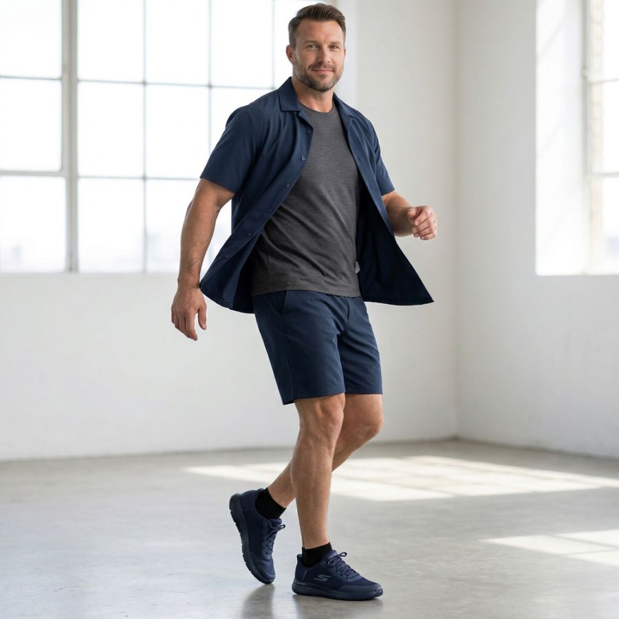 F1558 D555 Elastic Waist Stretch Shorts (Navy)