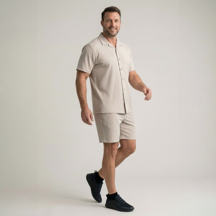 F1558 D555 Elastic Waist Stretch Shorts (Stone)