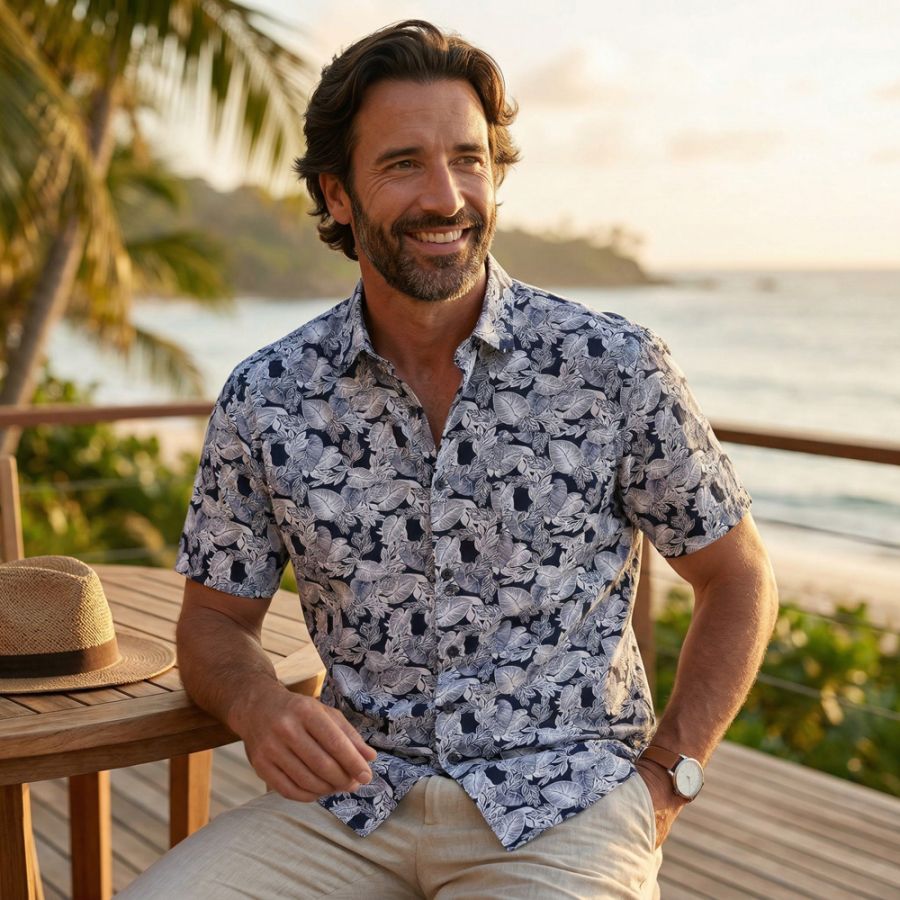 A12034 Espionage Leaf Print Shirt