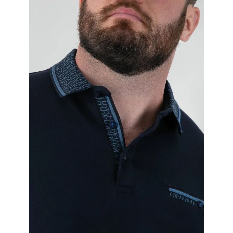 A12041 D555 Interlock Polo with Jacquard Collar (Navy)