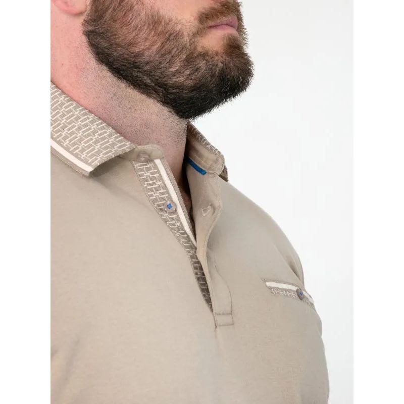 A12041 D555 Interlock Polo with Jacquard Collar (Stone)