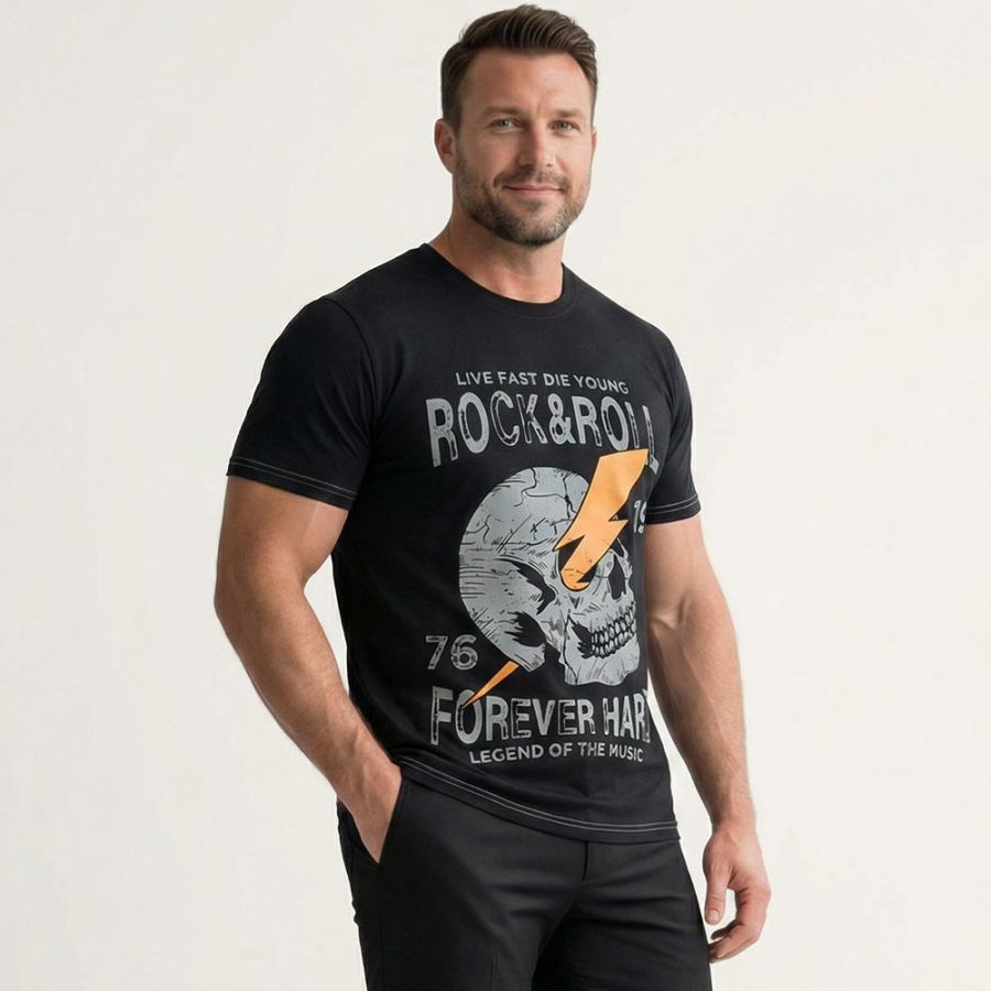 A12045 Kam Rock N Roll Skull Printed T-Shirt