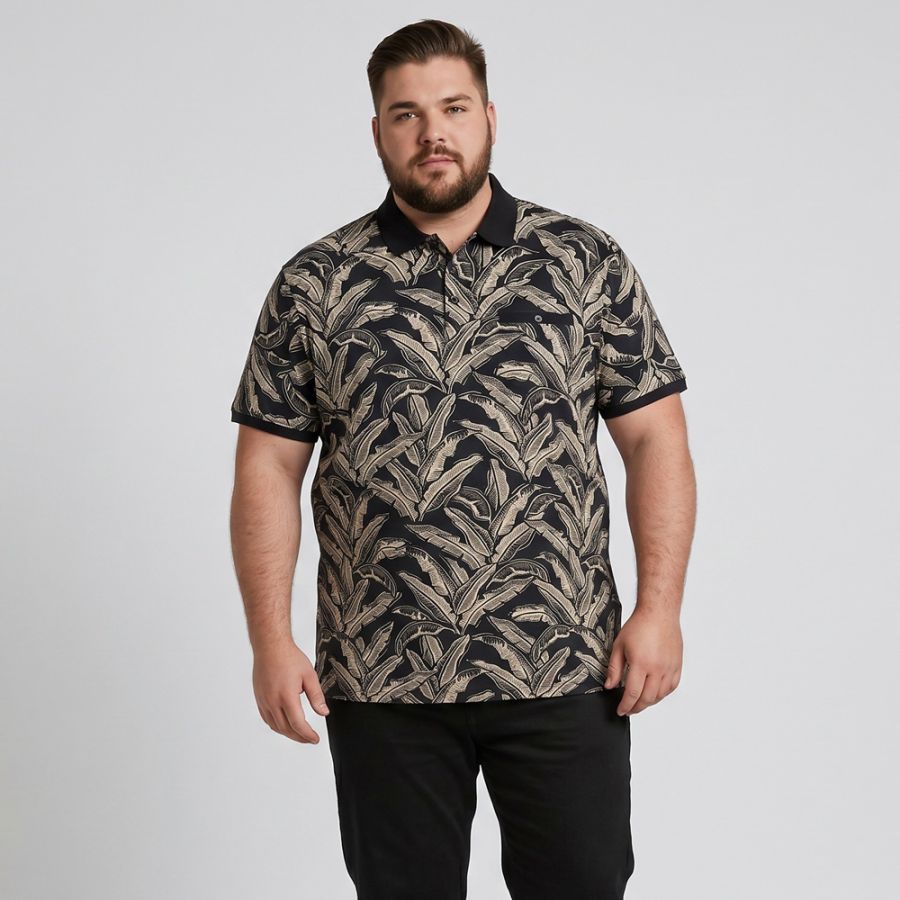 A12051 D555 Leaf Printed Polo Shirt