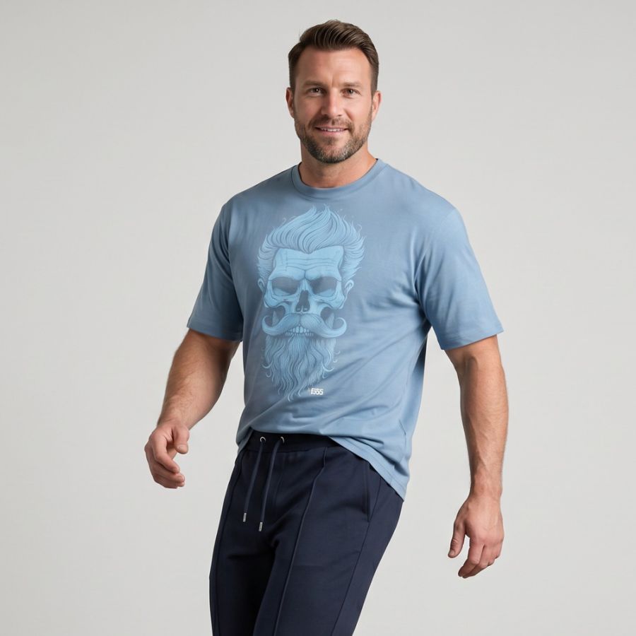 A12058 D555 Bearded Skull Printed T-Shirt