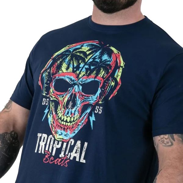 A12059XT Tall Fit D555 Tropical Skull Printed T-Shirt