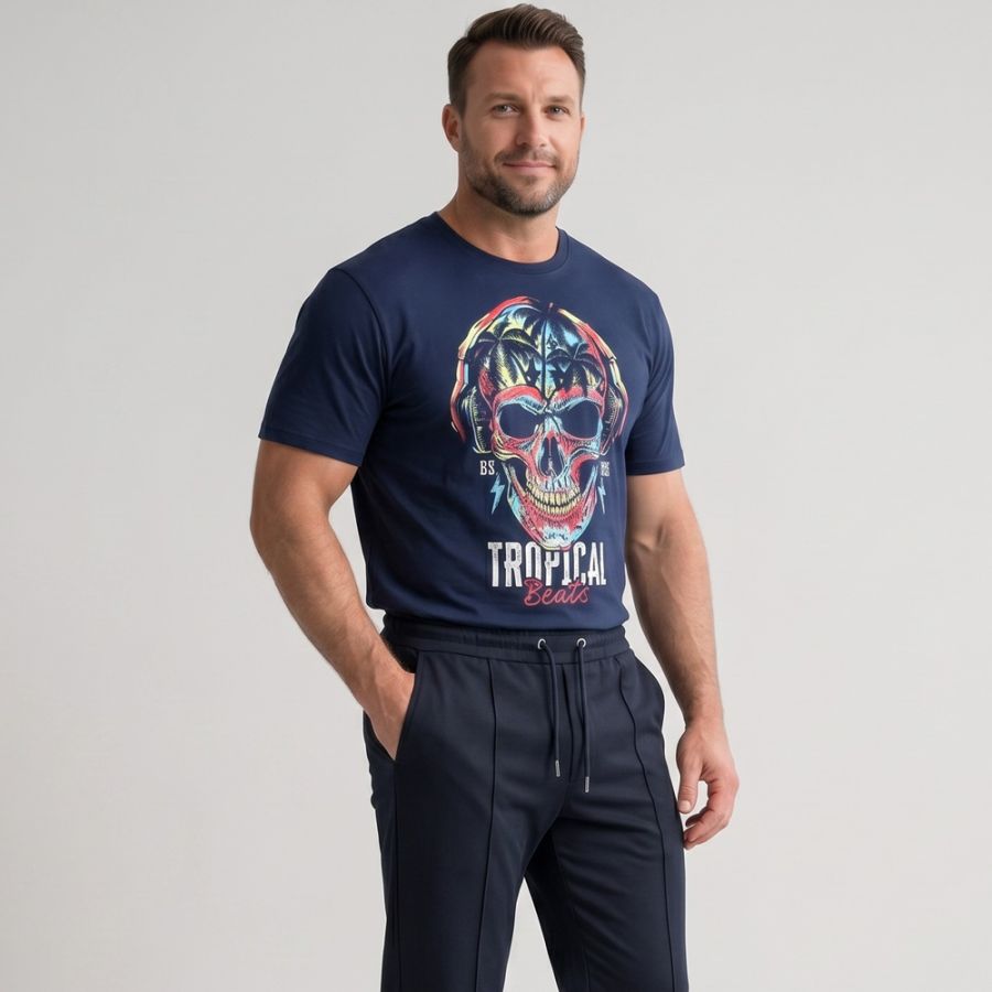 A12059XT Tall Fit D555 Tropical Skull Printed T-Shirt