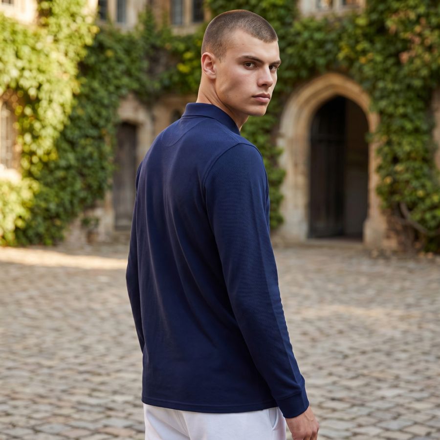 A12072XT Tall Fit Ed Baxter Long Sleeve Polo Shirt (Navy)