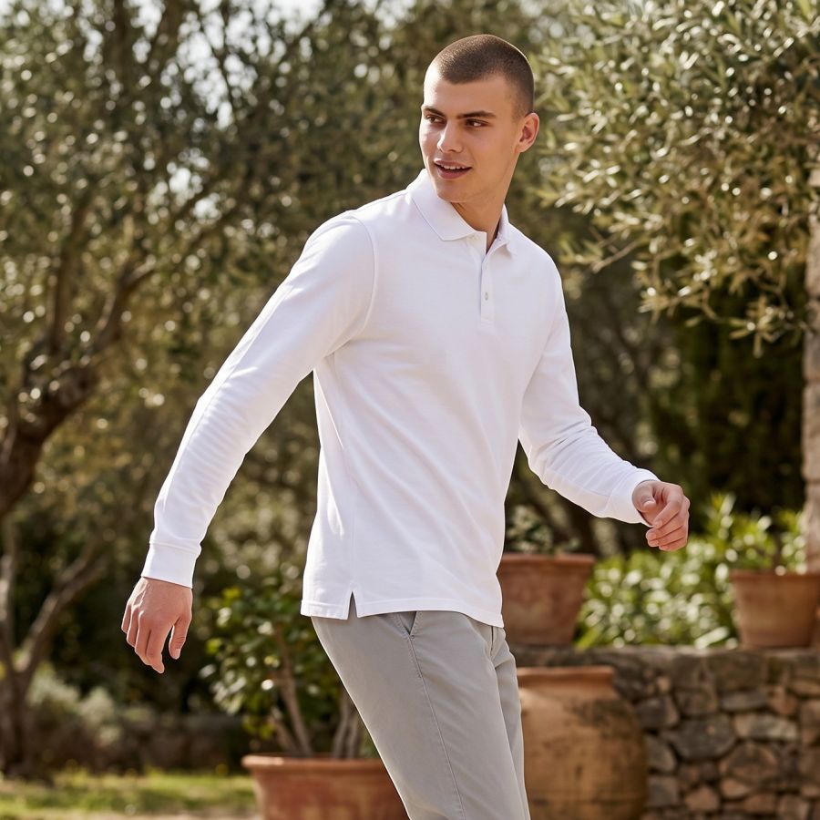 A12072XT Tall Fit Ed Baxter Long Sleeve Polo Shirt (White)