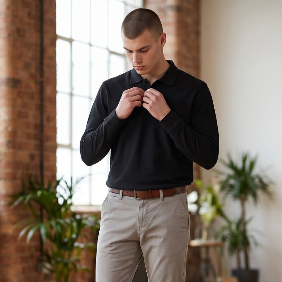 A12072XT Tall Fit Ed Baxter Long Sleeve Polo Shirt (Black)