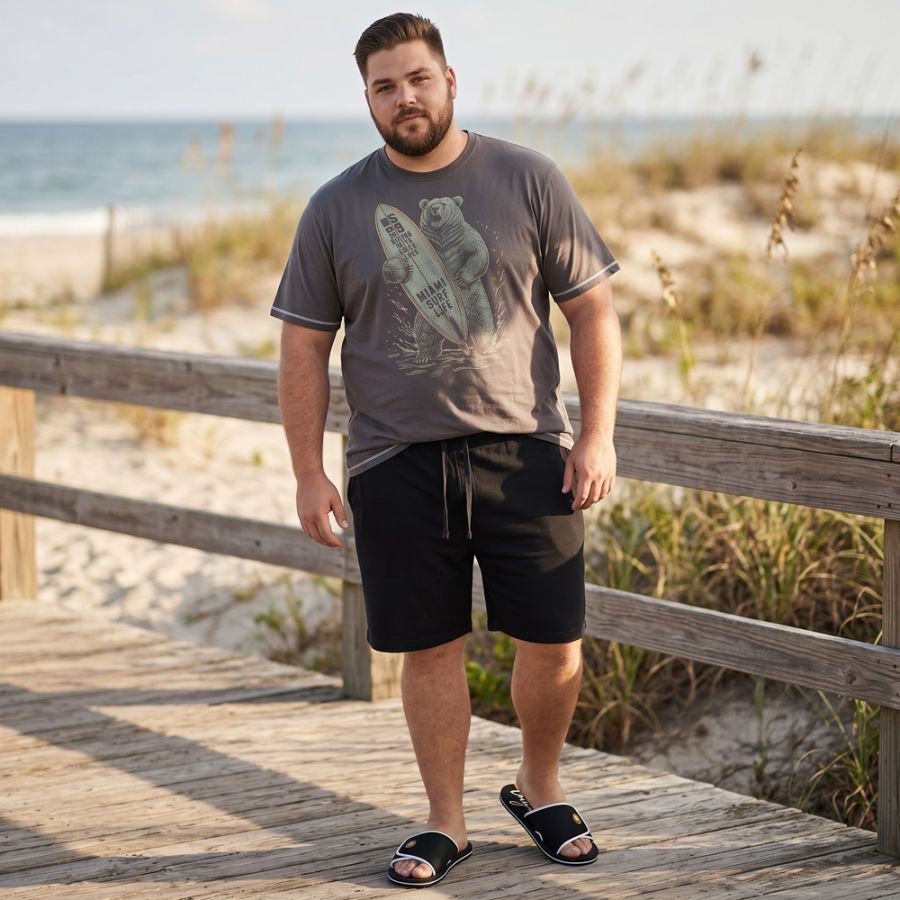 A12076 D555 Surfing Bear Printed T-Shirt
