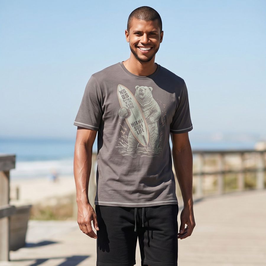 A12076XT Tall Fit D555 Surfing Bear Printed T-Shirt