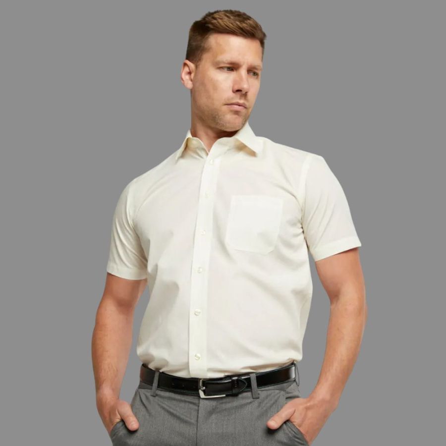 A6051XT Tall Fit Plain S/S Formal Shirt (Cream)