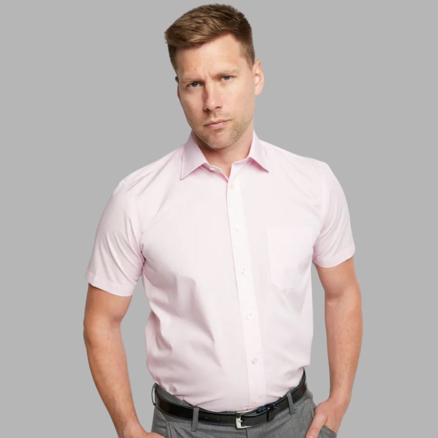A6051 Double Two Plain S/S Formal Shirt (Pink)