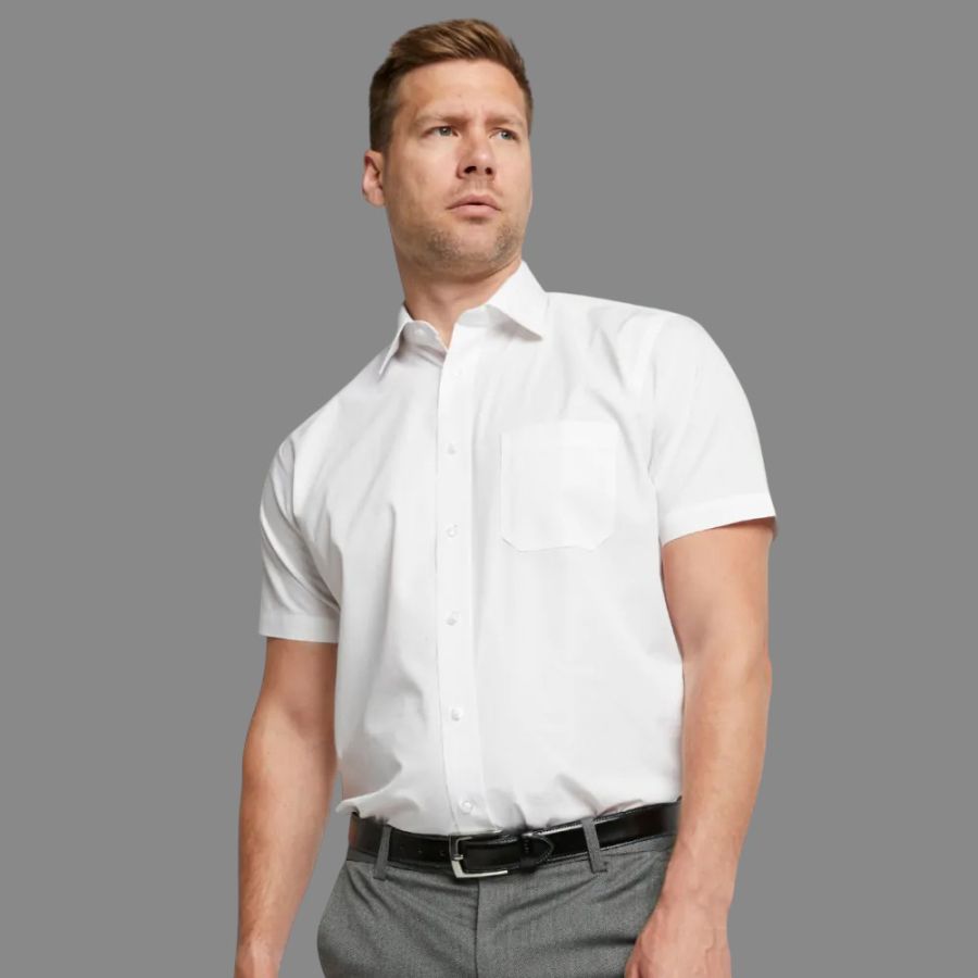 A6051 Double Two Plain S/S Formal Shirt (White)