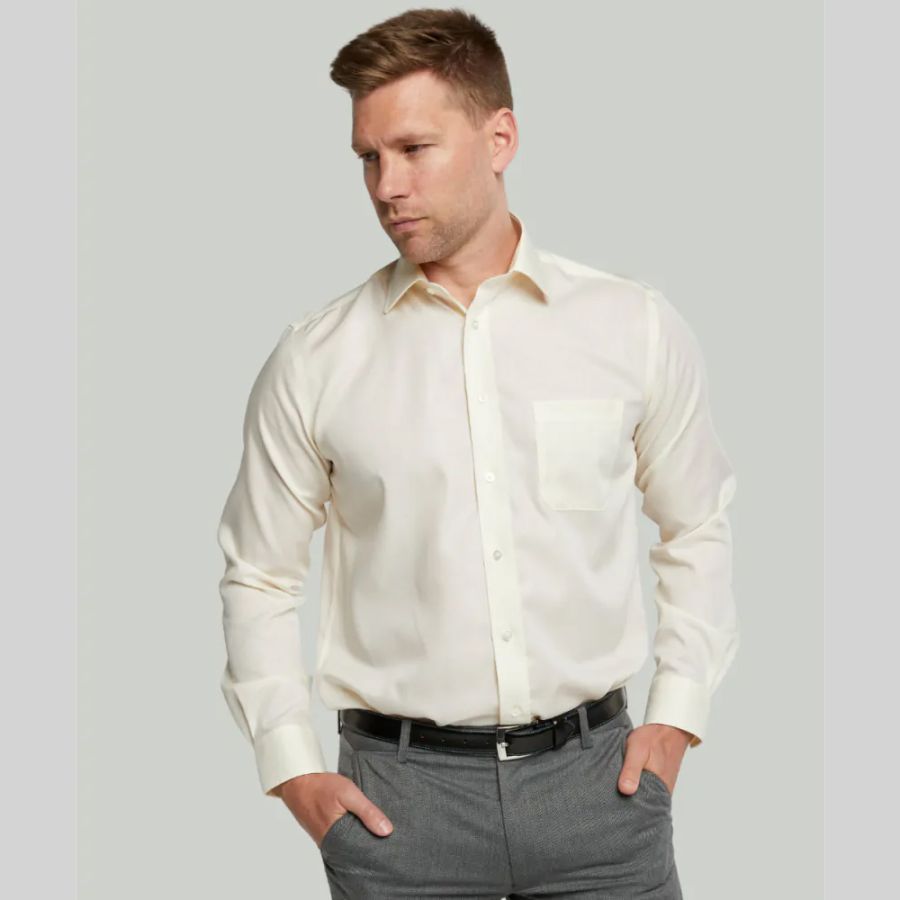 A6656 Double Two Plain L/S Extra Body Shirt (Cream)