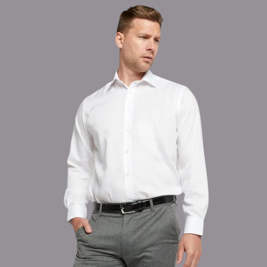 A9001XTS Slim Tall Fit Plain Shirt by Double Two (White)