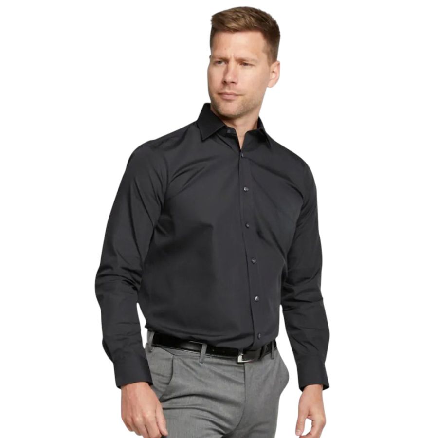 A9001XTS Slim Tall Fit Plain Shirt by Double Two (Black)