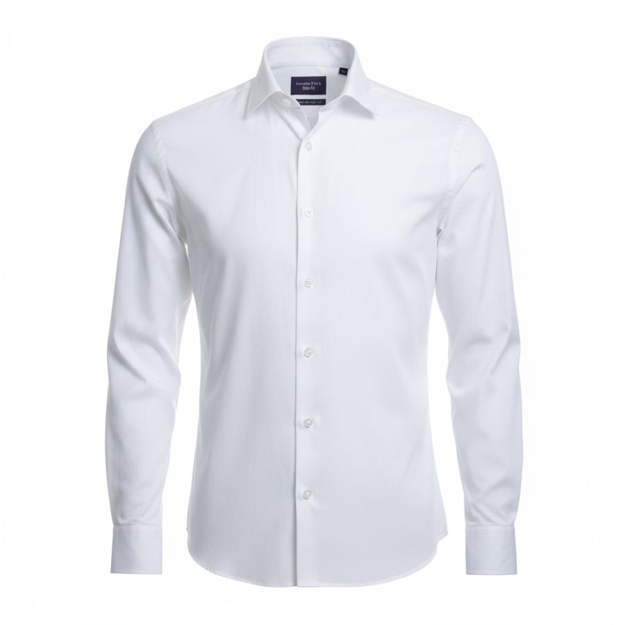 A9422 Double Two Slim Fit Plain Shirt (White)