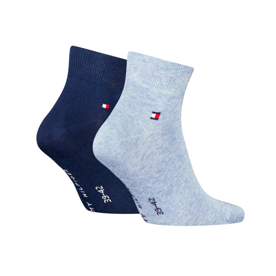 X886 Tommy Hilfiger Quarter Sock (2 Pair Pack, Lt Blue/Navy)