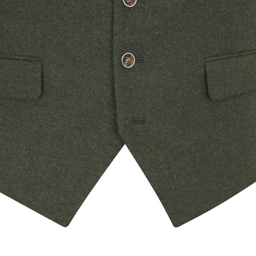 D6382XT Tall Fit Skopes Jude Herringbone Tweed Waistcoat (Olive)