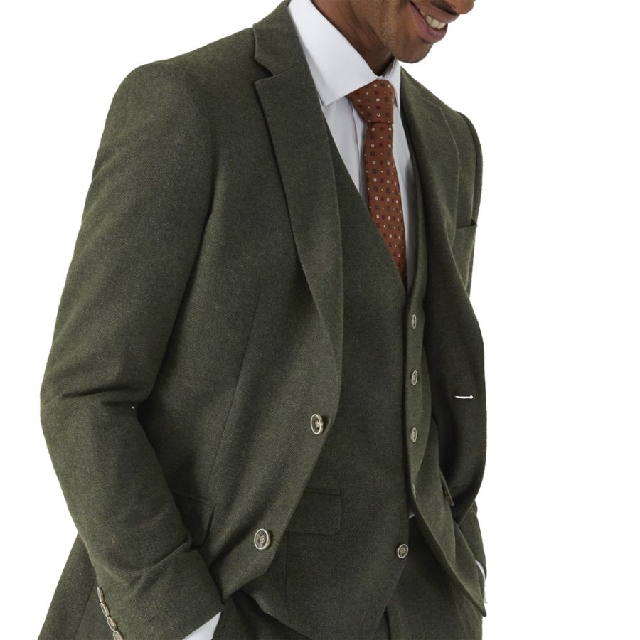 D6381 Skopes Jude Herringbone Tweed Suit Jacket (Olive)