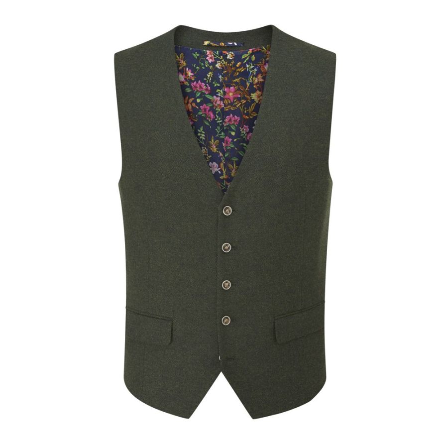 D6382XT Tall Fit Skopes Jude Herringbone Tweed Waistcoat (Olive)