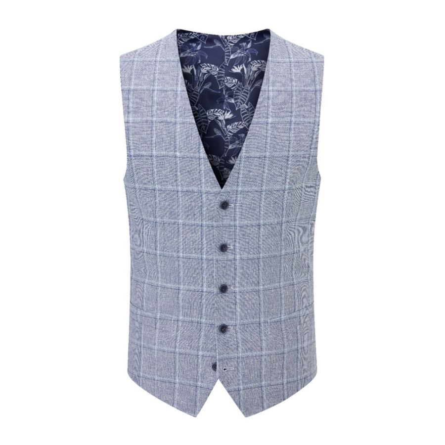D6557XT Tall Fit Skopes Lumis Linen Mix Check Waistcoat