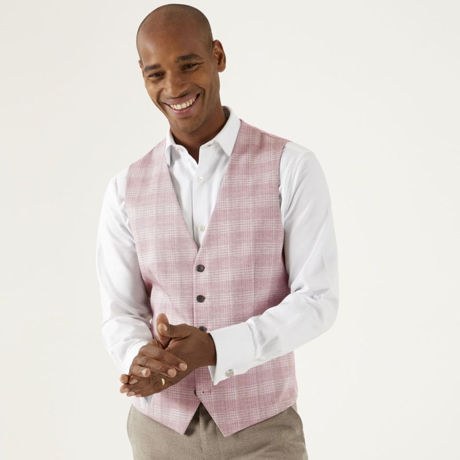 D6658XT Montalvo Tall Fit Check Waistcoat (Light Pink)