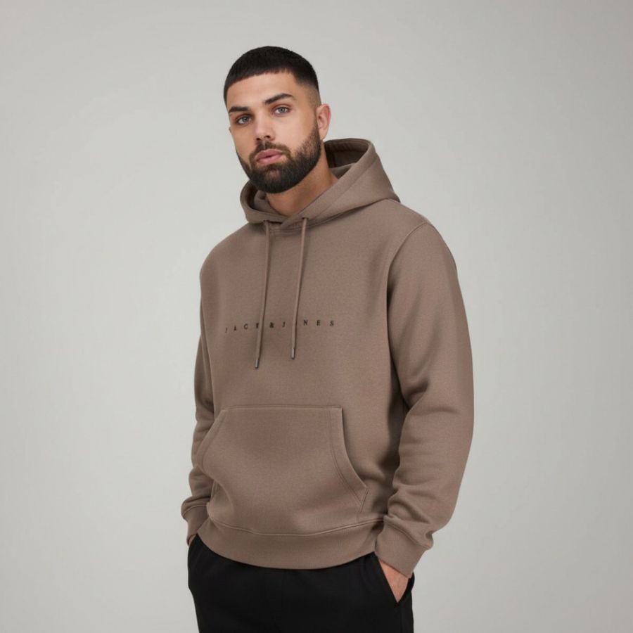 D6781 Jack & Jones Printed Logo Hoodie (Beige)