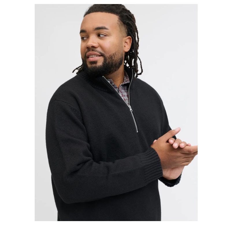 E1089 Jack & Jones Plain 1/4 Zip Jumper (Black)