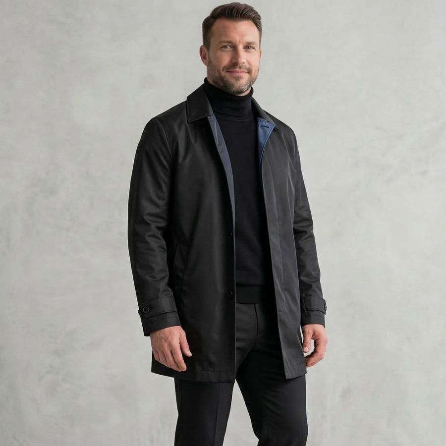 D6865 S4 Lightweight Waterproof Rain Mac (Black)