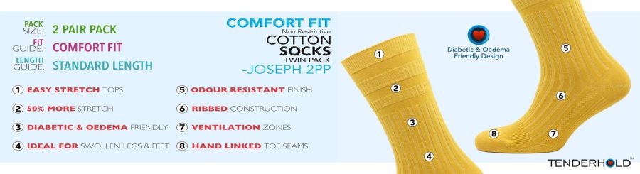 X888-Diabetic Cotton Mix Socks - 2 Pair Pack (Black)