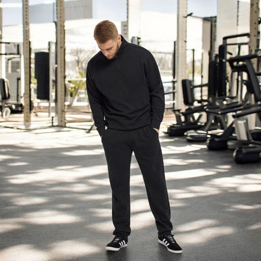 E1057 North 56Denim 1/4 Zip Casual Top (Black)