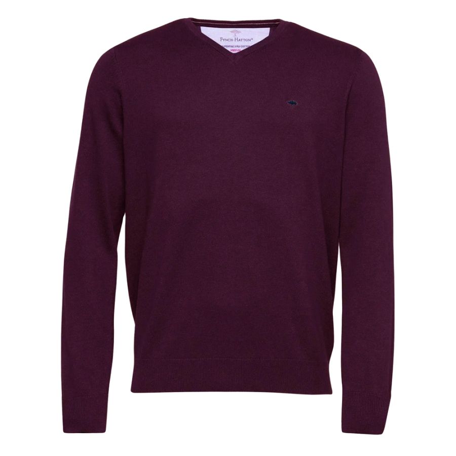 E1079 Fynch Hatton Fine Knit V-Neck Jumper (Deep Merlot)
