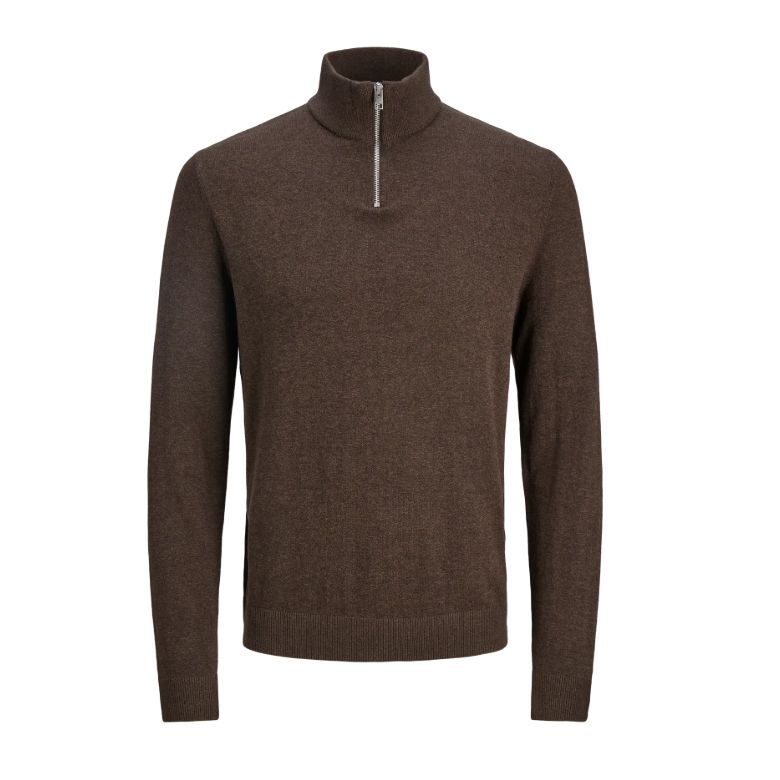 E1080 Jack & Jones 1/4 Zip Casual Top (Brown)