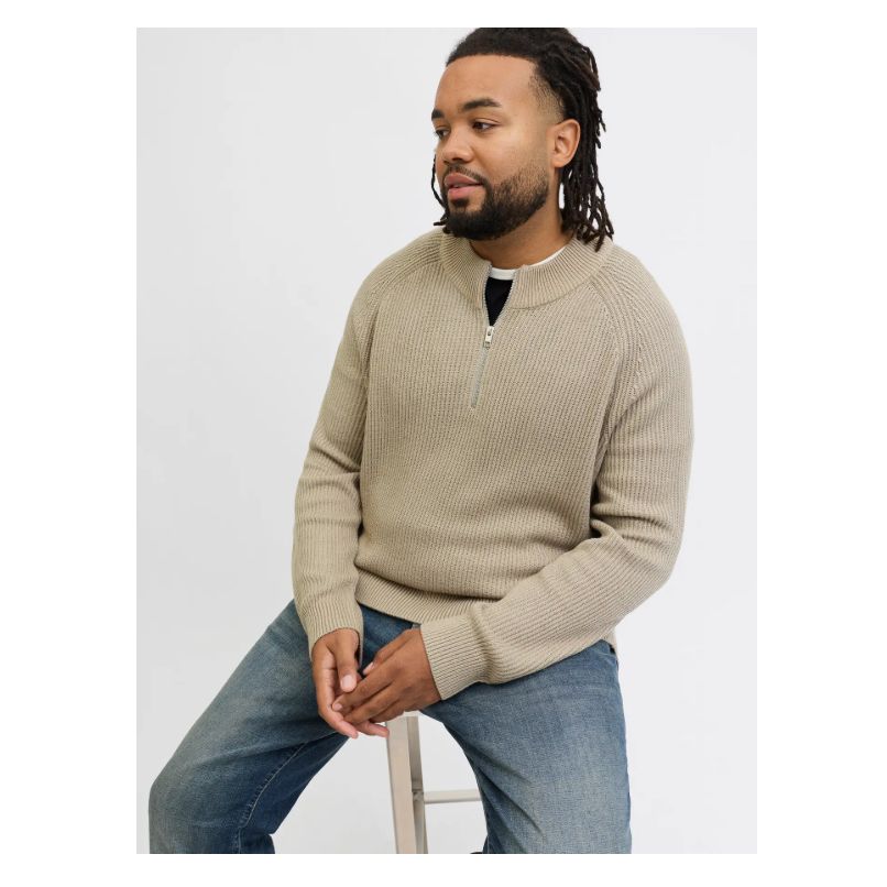 E1084 Jack & Jones Plain 1/4 Zip Jumper (Beige)