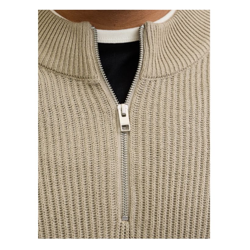 E1084 Jack & Jones Plain 1/4 Zip Jumper (Beige)