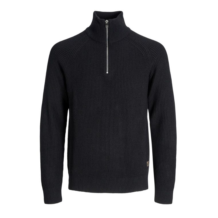 E1084 Jack & Jones Plain 1/4 Zip Jumper (Black)