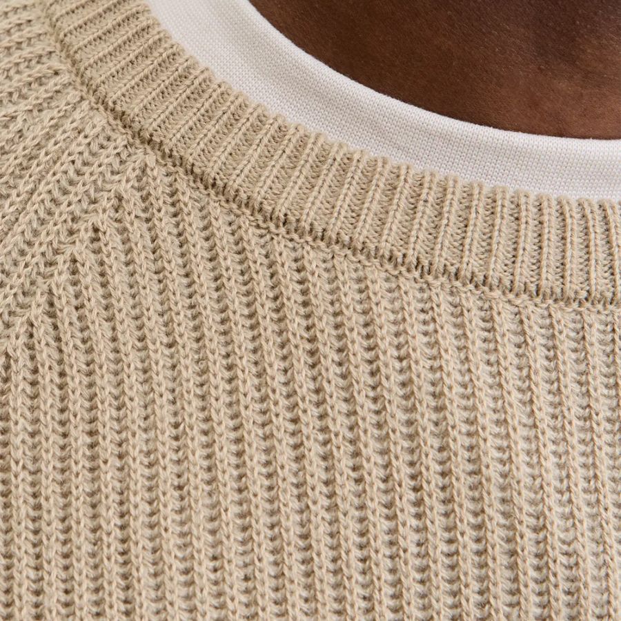 E1100 Jack & Jones Pannel Knit Crew Neck Jumper (Stone)