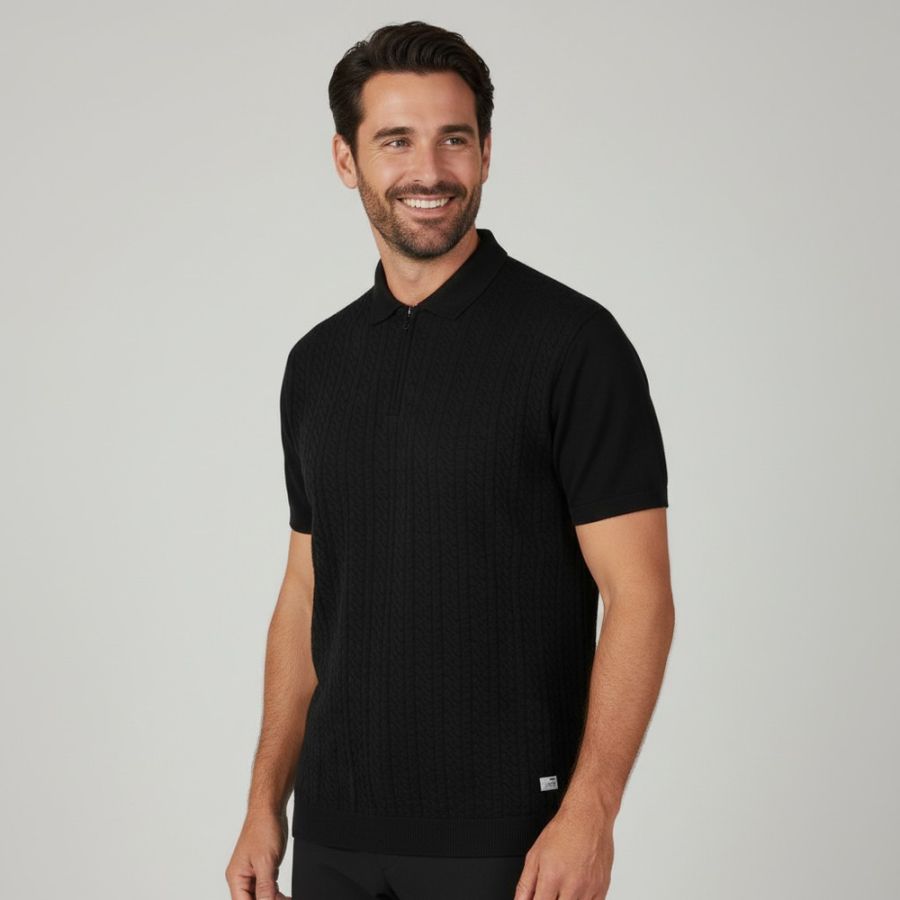 E1117XT Tall Fit D555 1/4 Zip Cable Knitted Polo Shirt