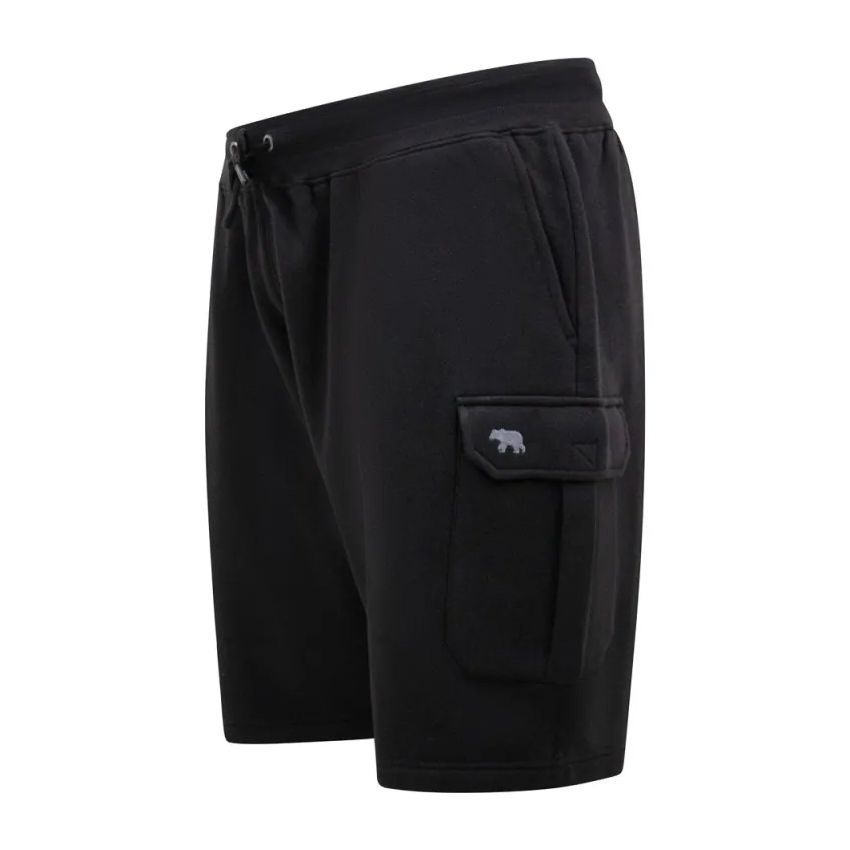 F1520 D555 Elasticated Waist Fleece Cargo Shorts (Black)