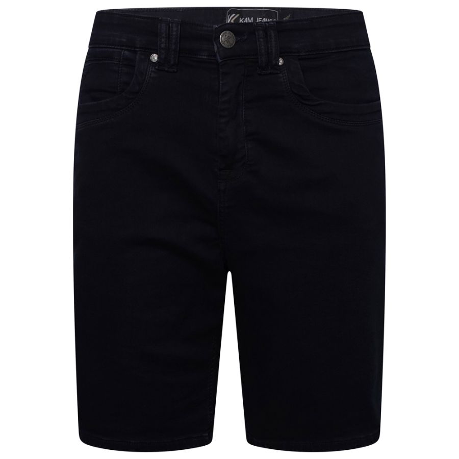 F1534 Kam Elastic Waist Denim Shorts (Black)