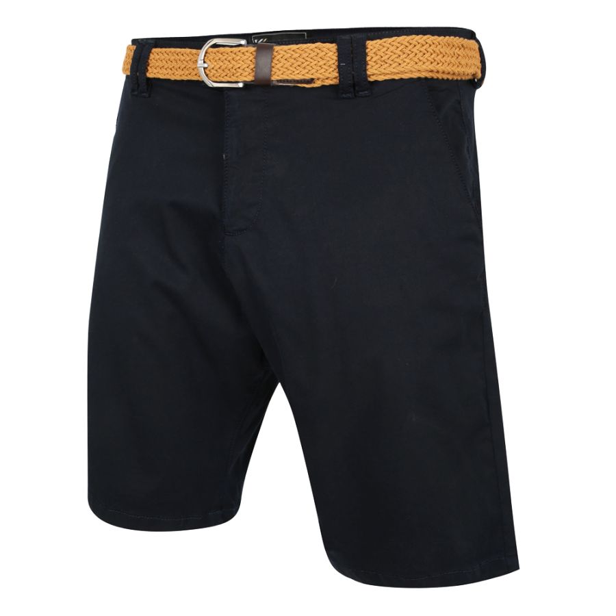 F1555 Kam Belted Oxford Stretch Chino Shorts (Black)