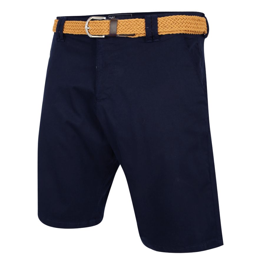 F1555 Kam Belted Oxford Stretch Chino Shorts (Navy)