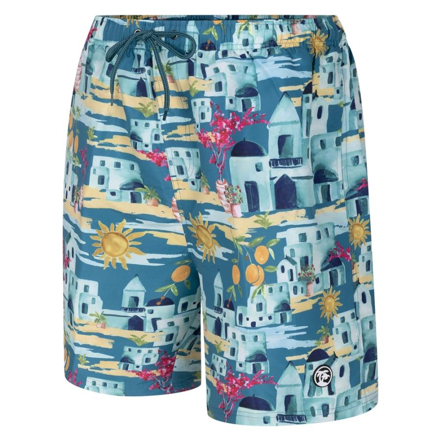 F1576 Espionage Greek Villa Print Swim Shorts