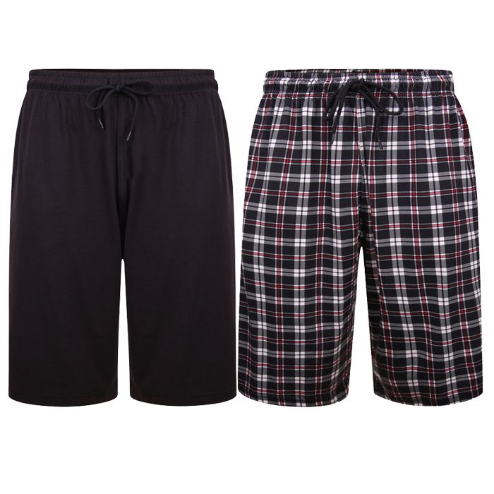 G1094 John Banks Twin Pack Check/Plain Lounge Shorts
