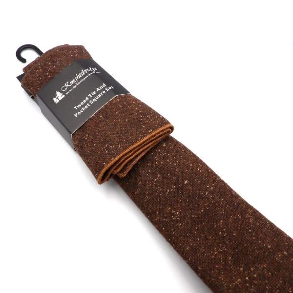 T8303-1 Knightsbridge Tweed Tie & Pocket Square Set - Brown