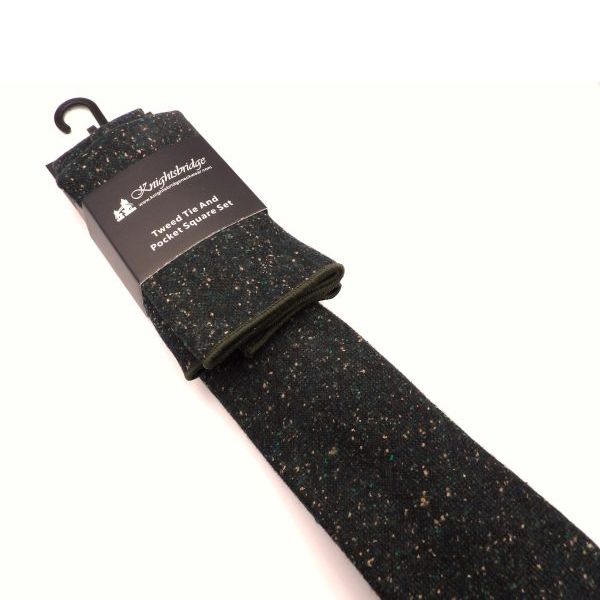T8303-1 Knightsbridge Tweed Tie & Pocket Square Set - Green
